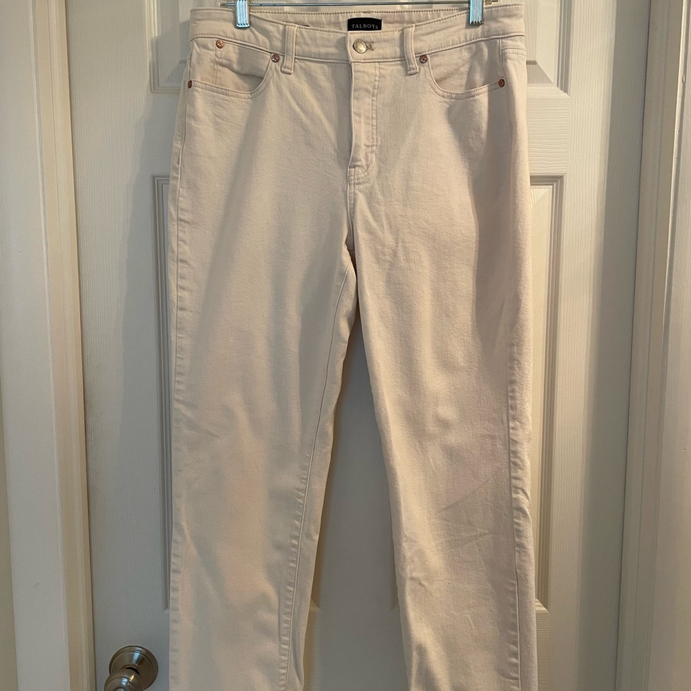 Talbots Women's Cream Curvy Fit Slim Ankle Jeans Size 10